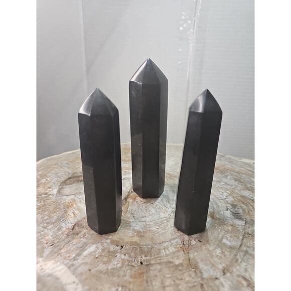 3 Pcs Natural Black Tourmaline Quartz Crystal Point Tower Polished - Picture 2 of 8